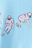 Blue Football Embroidery Gingham Pants Set Aaria Tees