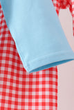 Blue Football Embroidery Gingham Pants Set Aaria Tees