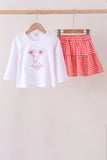 White Cheerleader Embroidery Gingham Skorts Set Aaria Tees