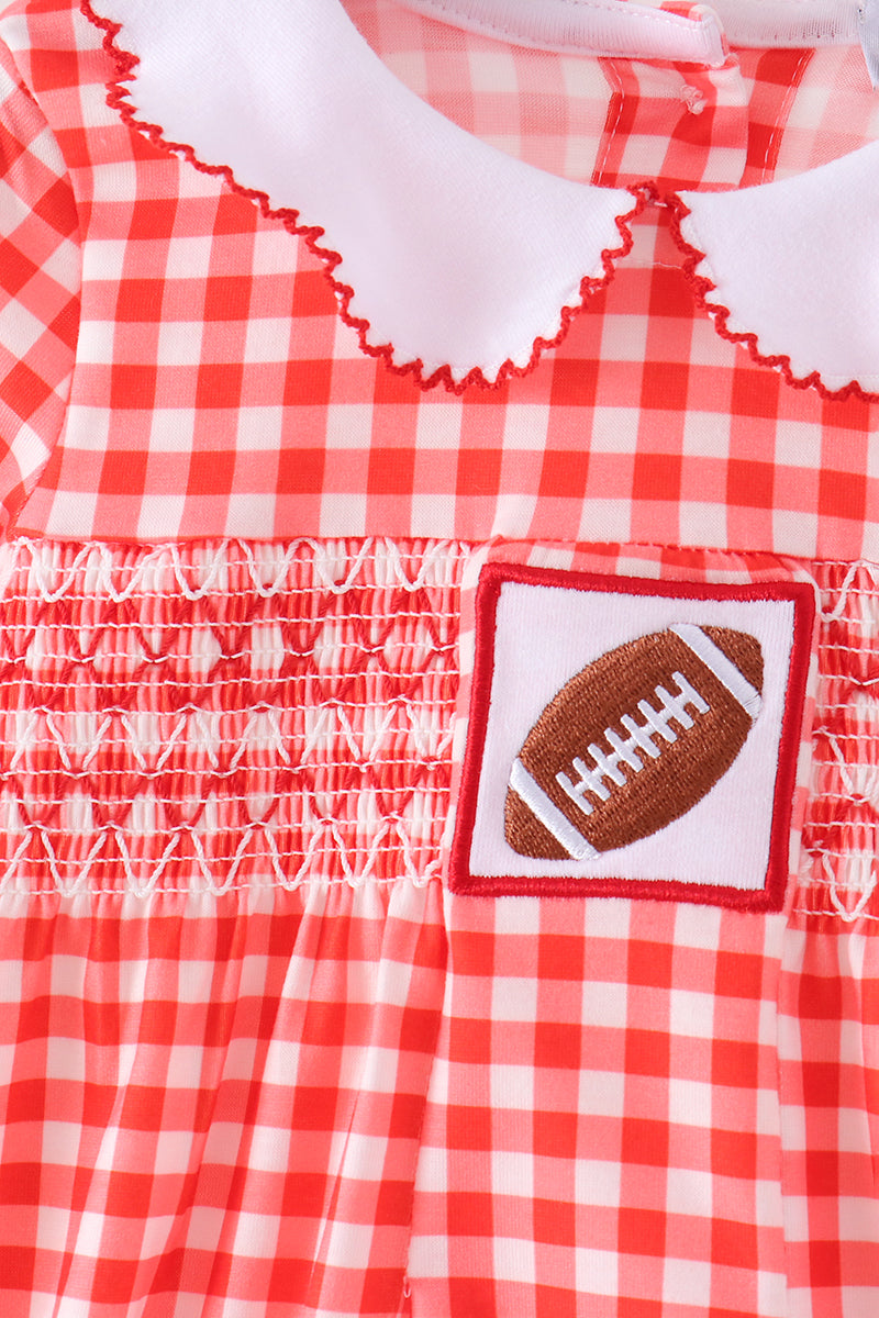 Red Football Smocked Gingham Bubble - Aaria Tees Aaria Tees