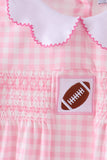 Pink Football Smocked Gingham Dress Aaria Tees