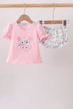 Pink Piggy Applique Bloomer Set Aaria Tees