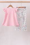 Pink Piggy Applique Ruffle Pants Set Aaria Tees