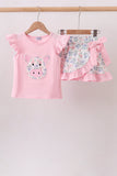Pink Piggy Applique Ruffle Skorts Set Aaria Tees