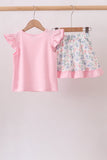 Pink Piggy Applique Ruffle Skorts Set Aaria Tees