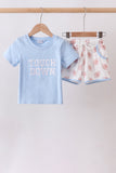 Blue Touchdown Embroidery Football Shorts Set Aaria Tees