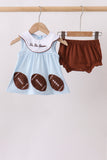 Blue Stripe Football French Knot Bloomer Set Aaria Tees