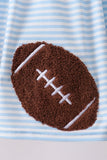 Blue Stripe Football French Knot Ruffle Shorts Set Aaria Tees