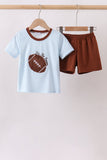 Blue Stripe Football French Knot Shorts Set Aaria Tees