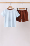 Blue Stripe Football French Knot Shorts Set Aaria Tees