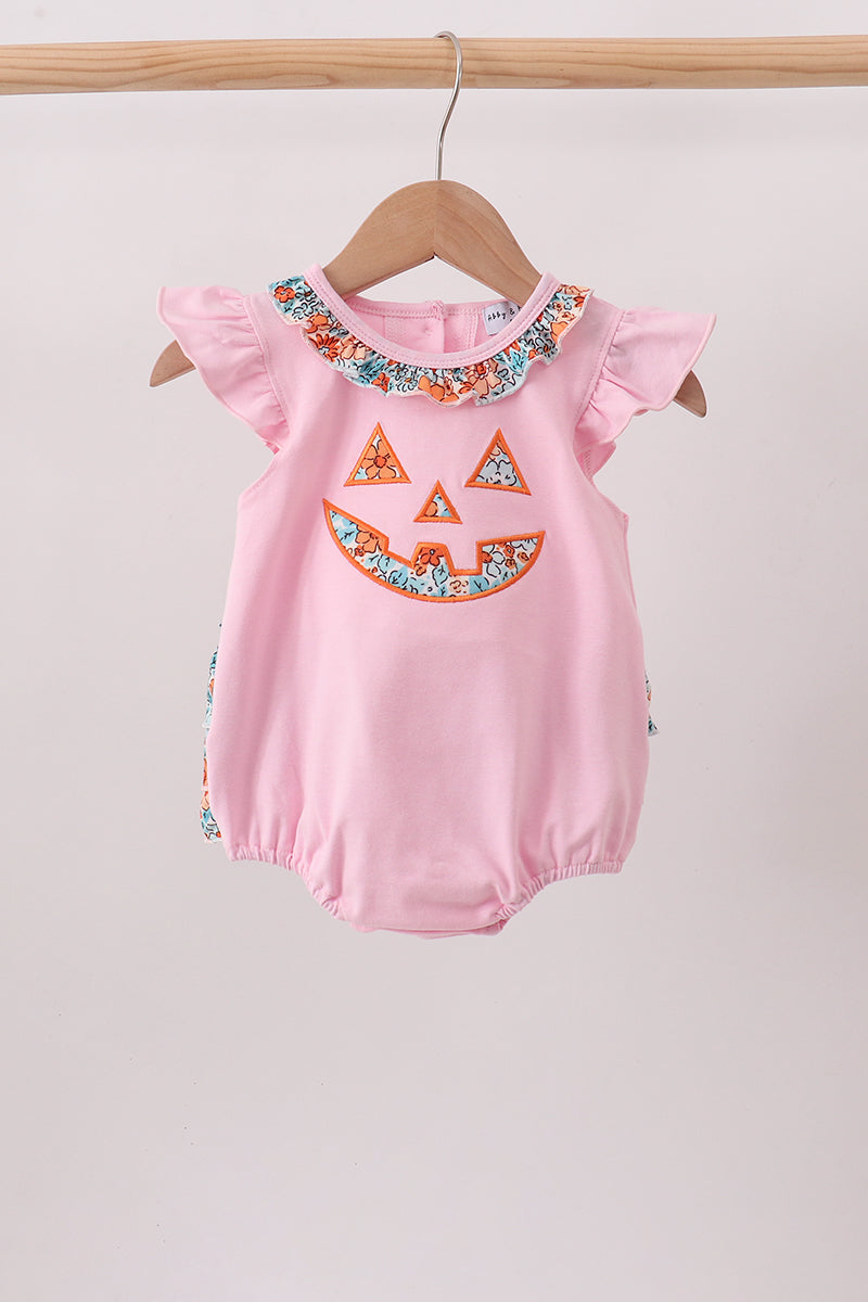 Pink Jack-O-Lantern Applique Ruffle Bubble - Aaria Tees Aaria Tees