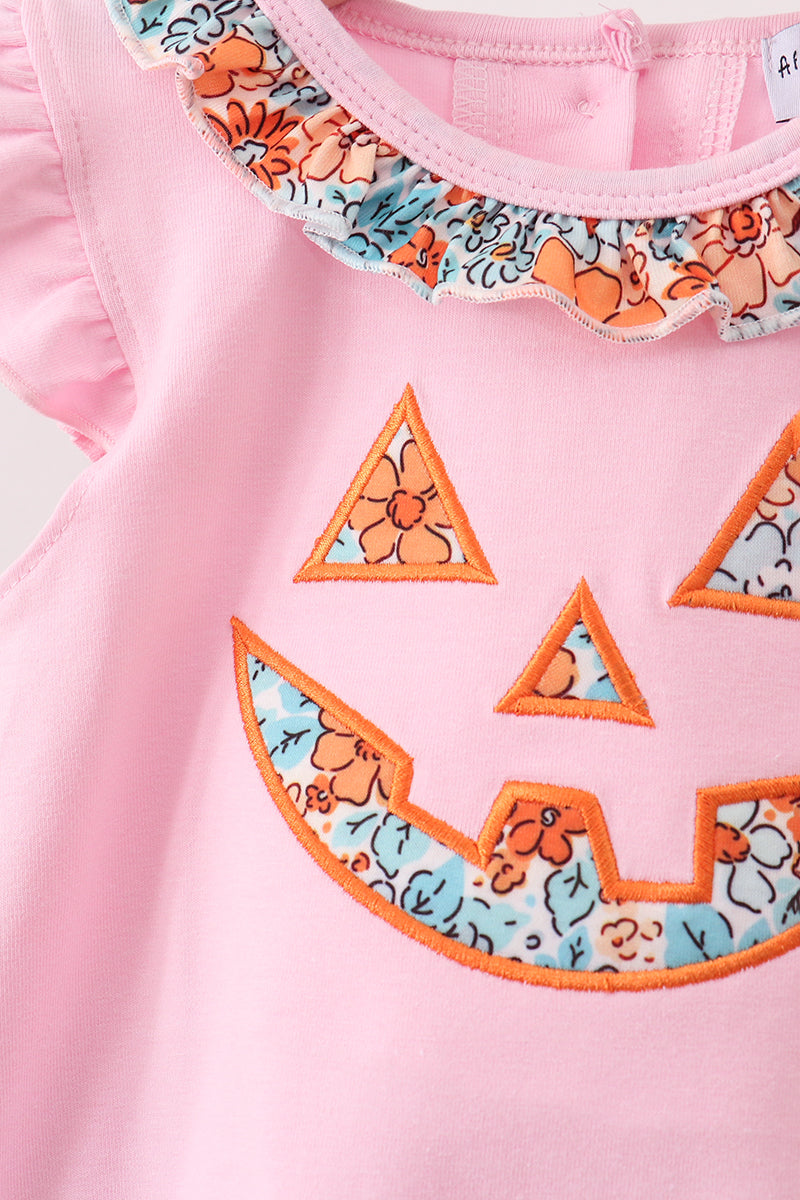 Pink Jack-O-Lantern Applique Ruffle Bubble - Aaria Tees Aaria Tees