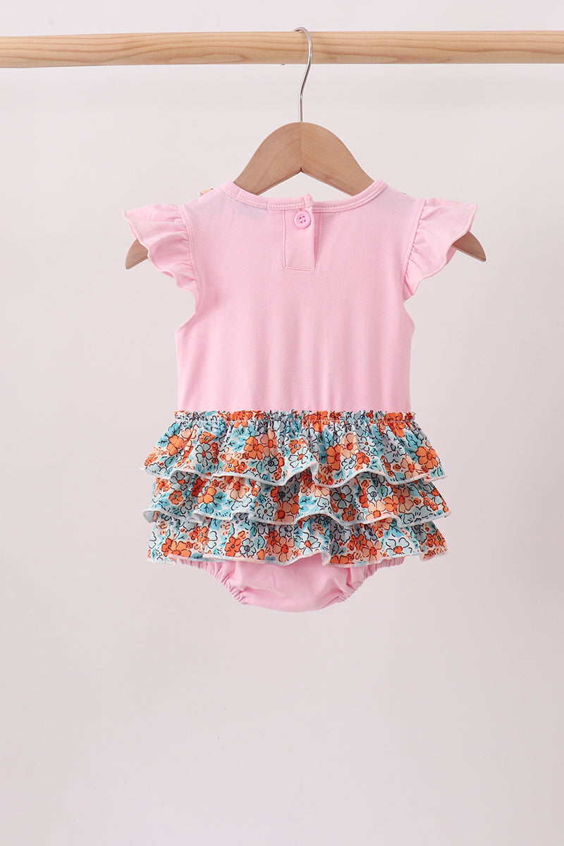 Pink Jack-O-Lantern Applique Ruffle Bubble - Aaria Tees Aaria Tees