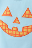 Blue Jack-O-Lantern Applique Gingham Shorts Set Aaria Tees