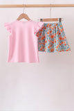 Pink Jack-O-Lantern Applique Bow Skorts Set Aaria Tees