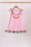 Pink Jack-O-Lantern Applique Ruffle Dress Aaria Tees