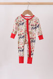 Maroon Farmland Bamboo Ruffle Zipper Romper Aaria Tees