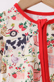 Maroon Farmland Bamboo Ruffle Zipper Romper Aaria Tees