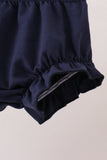 Navy Floral Bow Smocked Bloomer Set Aaria Tees