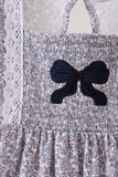 Navy Floral Bow Smocked Bloomer Set Aaria Tees