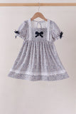 Navy Floral Bow Smocked Dress Aaria Tees