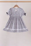 Navy Floral Bow Smocked Dress Aaria Tees