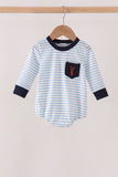 Navy Deer Embroidery Stripe Bubble Aaria Tees