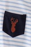 Navy Deer Embroidery Stripe Bubble Aaria Tees