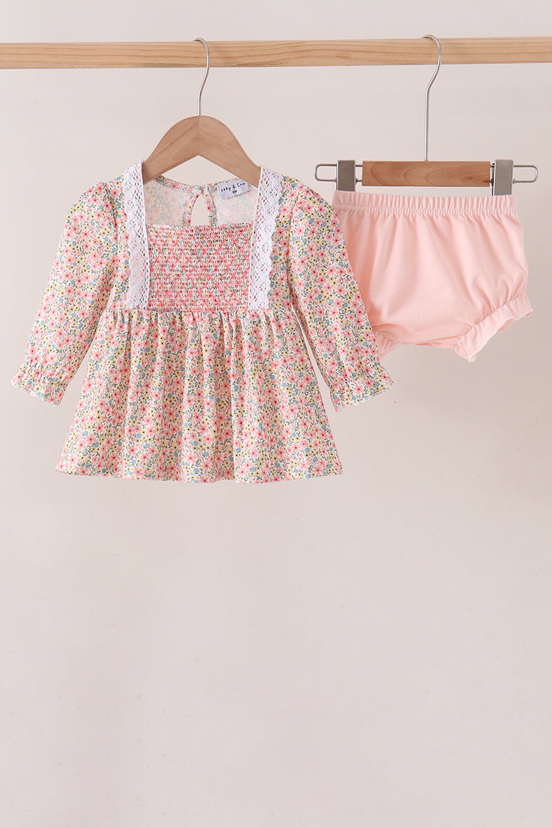 Floral Smocked Lace Bloomer Set - Aaria Tees Aaria Tees