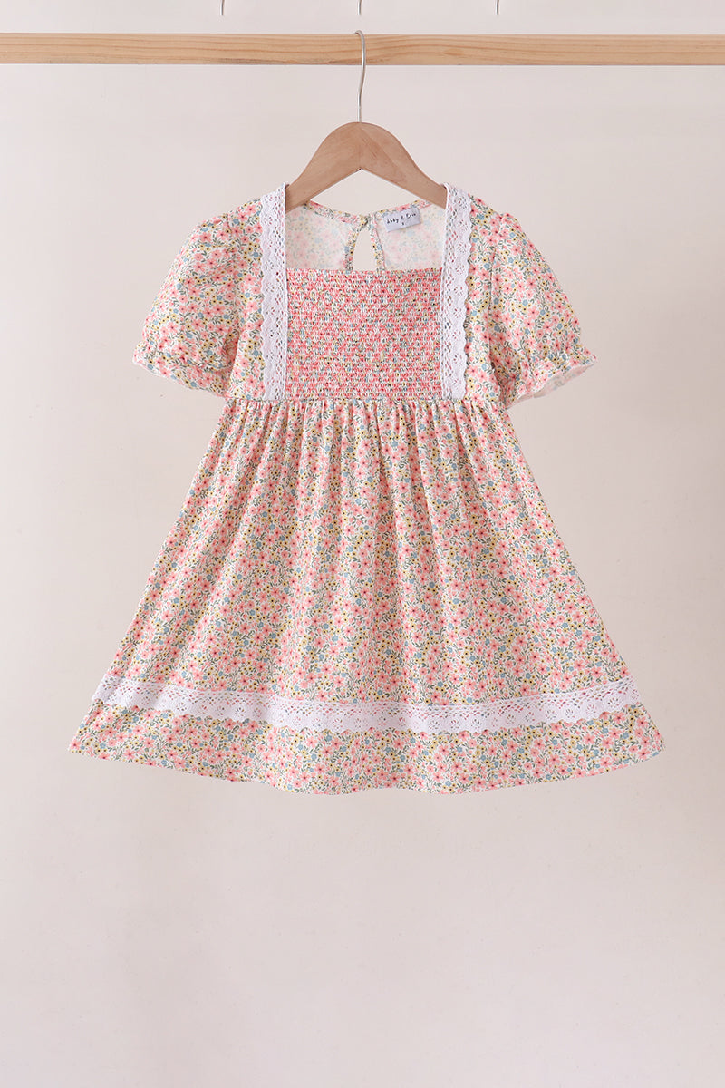 Floral Smocked Lace Dress - Aaria Tees