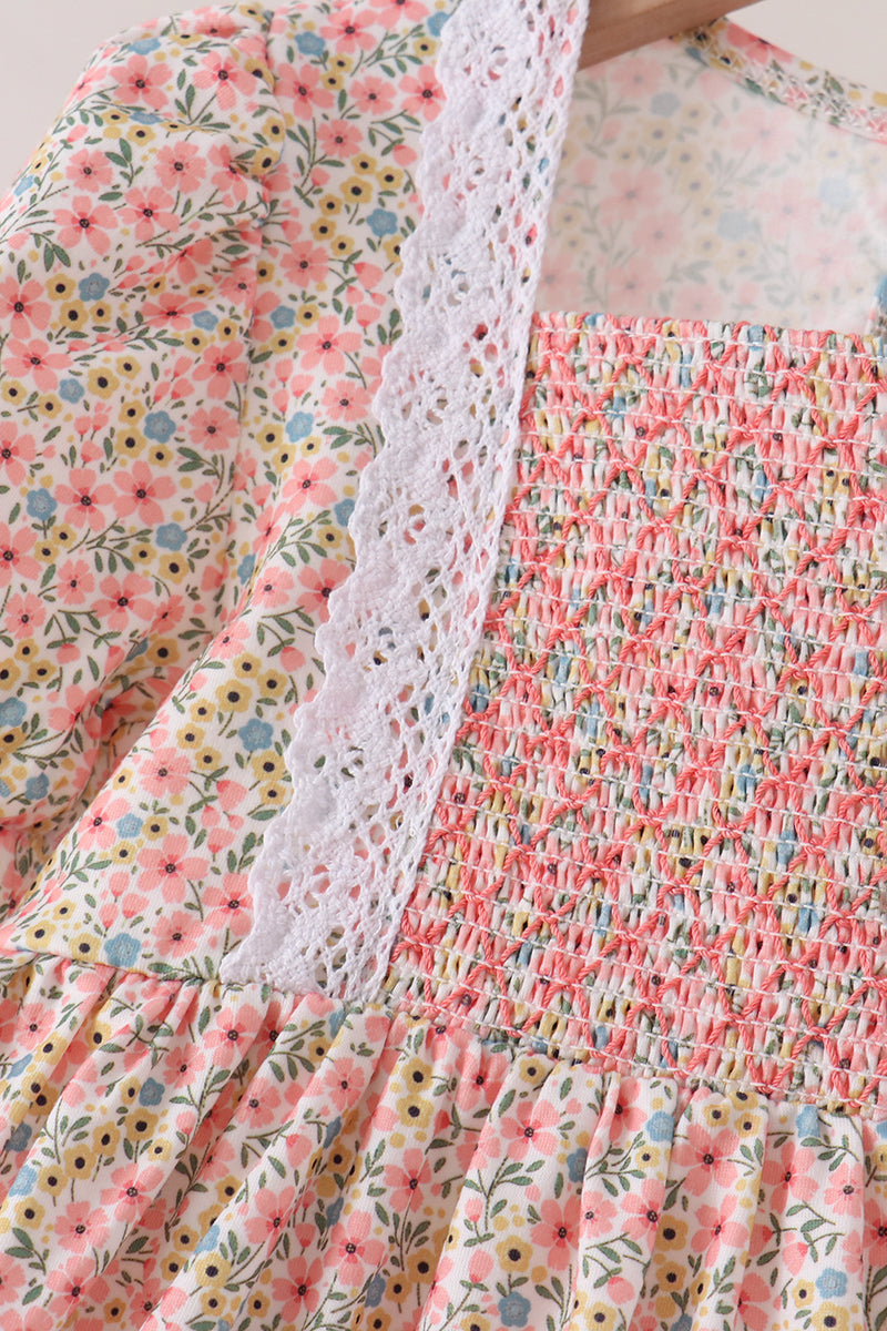 Floral Smocked Lace Dress - Aaria Tees Aaria Tees