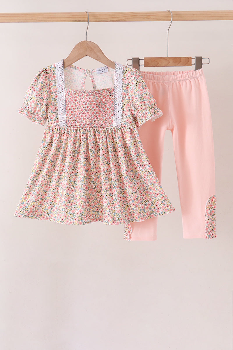 Floral Smocked Lace Pants Set - Aaria Tees Aaria Tees