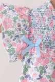 Blue Floral Smocked Ruffle Bubble Aaria Tees