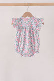 Blue Floral Smocked Ruffle Bubble Aaria Tees