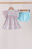 Blue Floral Smocked Ruffle Bloomer Set Aaria Tees