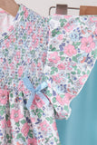 Blue Floral Smocked Ruffle Pants Set Aaria Tees