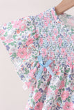 Blue Floral Smocked Ruffle Dress Aaria Tees