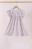Blue Floral Smocked Ruffle Dress Aaria Tees