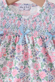 Blue Floral Smocked Ruffle Dress Aaria Tees