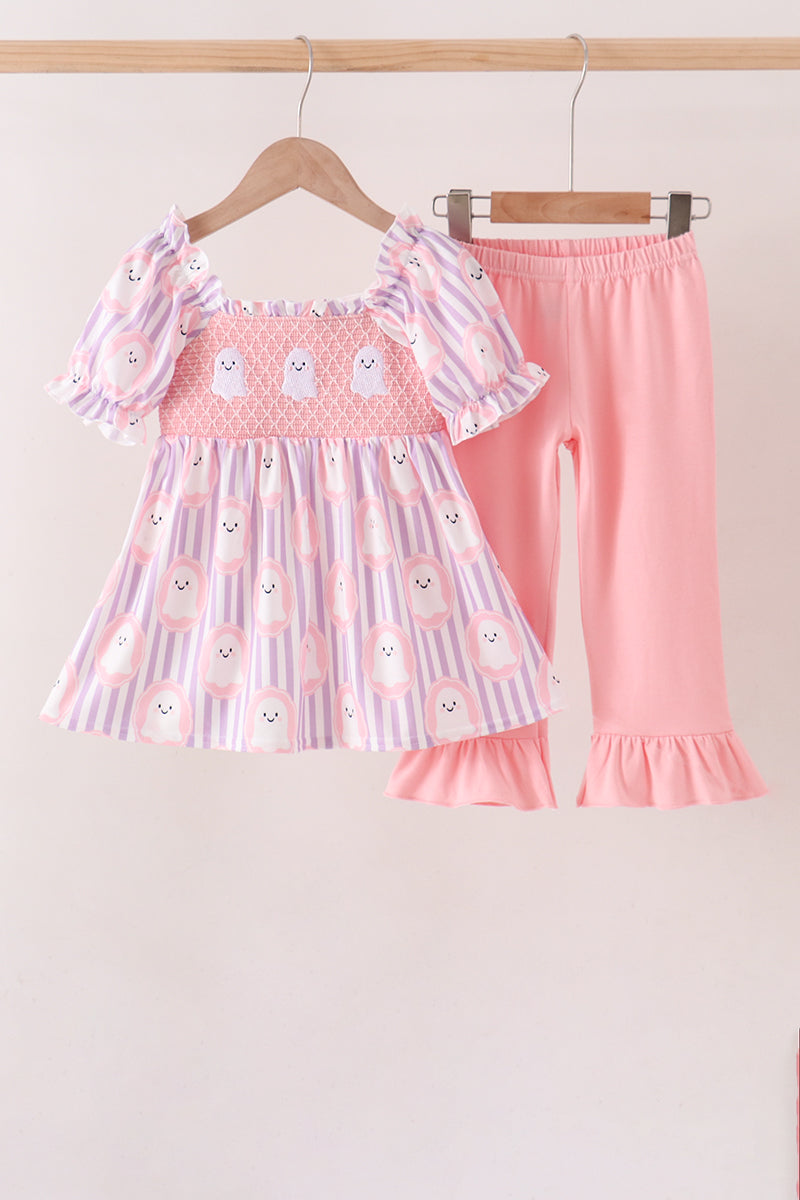 Purple Ghost Smocked Ruffle Pants Set