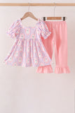 Purple Ghost Smocked Ruffle Pants Set Aaria Tees