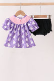 Purple Spooky cute Smocked Bloomer Set Aaria Tees