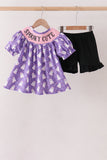 Purple Spooky cute Smocked Ruffle Shorts Set Aaria Tees