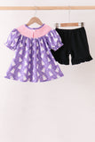 Purple Spooky cute Smocked Ruffle Shorts Set Aaria Tees