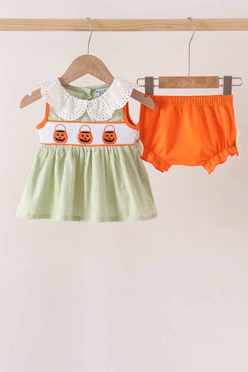 Green Pumpkin Smocked Bloomer Set - Aaria Tees Aaria Tees