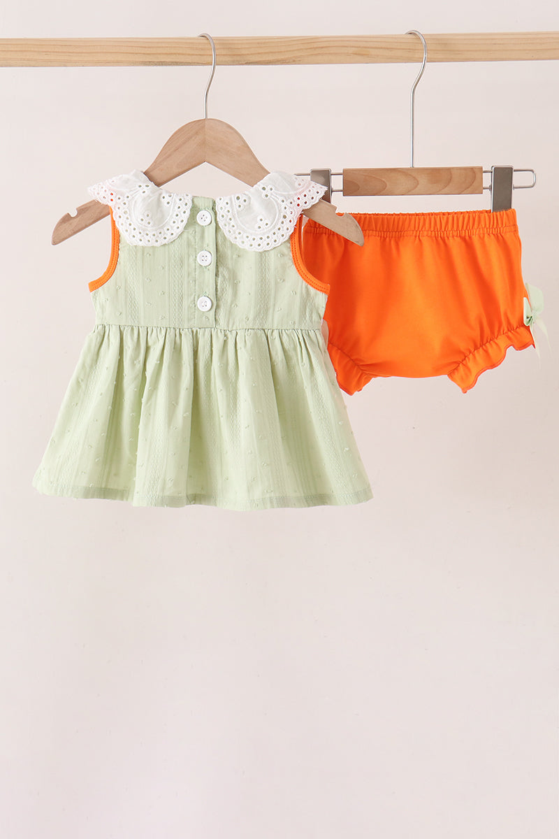 Green Pumpkin Smocked Bloomer Set - Aaria Tees Aaria Tees