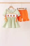 Green Pumpkin Smocked Ruffle Shorts Set - Aaria Tees Aaria Tees