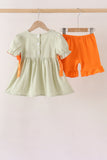 Green Pumpkin Smocked Ruffle Shorts Set - Aaria Tees Aaria Tees