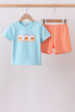 Blue Candy Smocked Gingham Shorts Set Aaria Tees