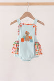 Blue Puppy Pumpkin Embroidery Ruffle Bubble Aaria Tees